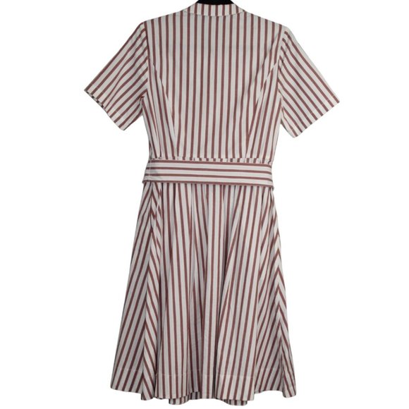 Boden 8R Brick Red White Striped Dress Button Down Belted Waist Tie Short Sleeve - Picture 5 of 12